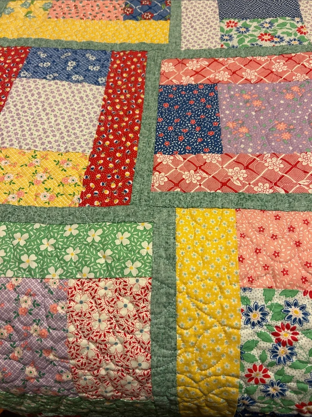 ONE OF A KIND- HANDCRAFTED Floral Quilt in Pastel Multicolor